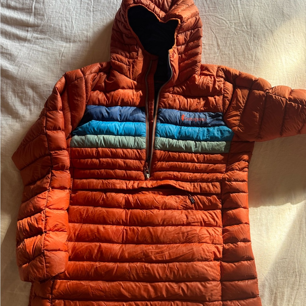Cotopaxi Women’s Vibrant Orange and Blue Puffer Jacket